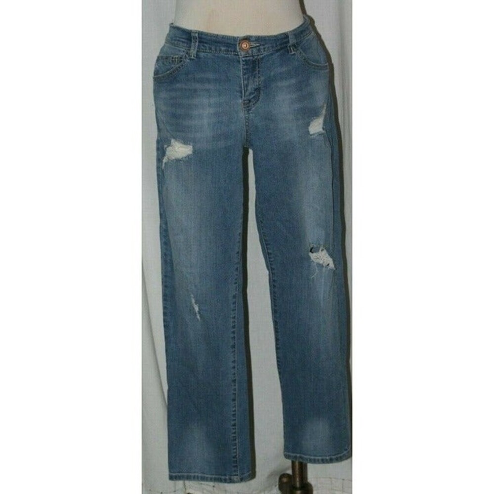 Junior's Jolt Distressed Straight Leg Mid-Rise Denim Jeans Size 9